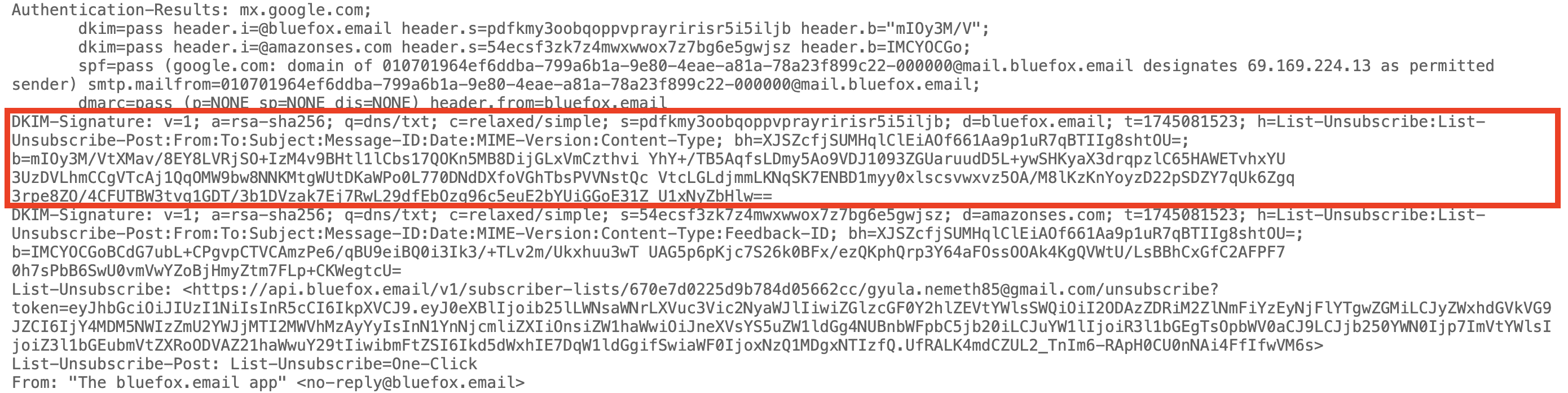 DKIM-Signature highlighted