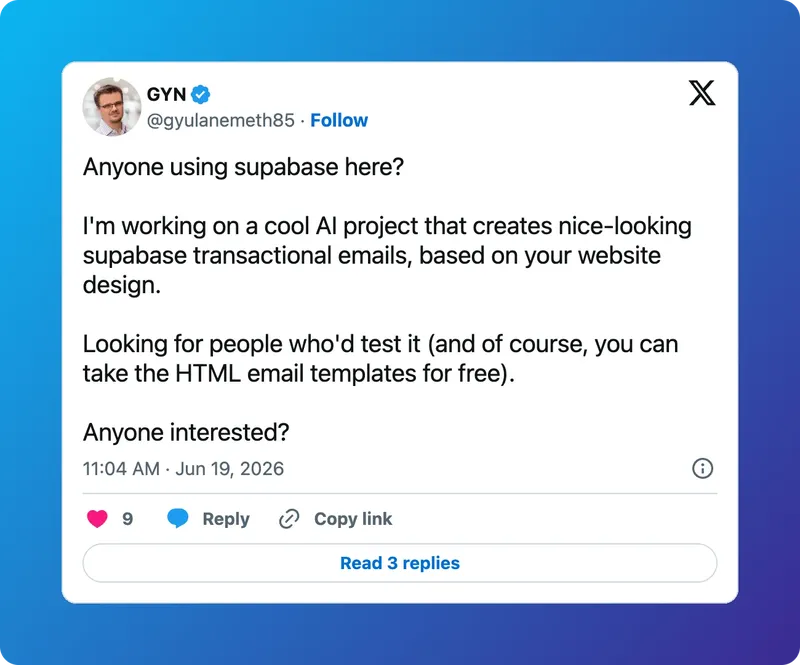 Screenshot of a social media post embedded in a newsletter with a gradient background