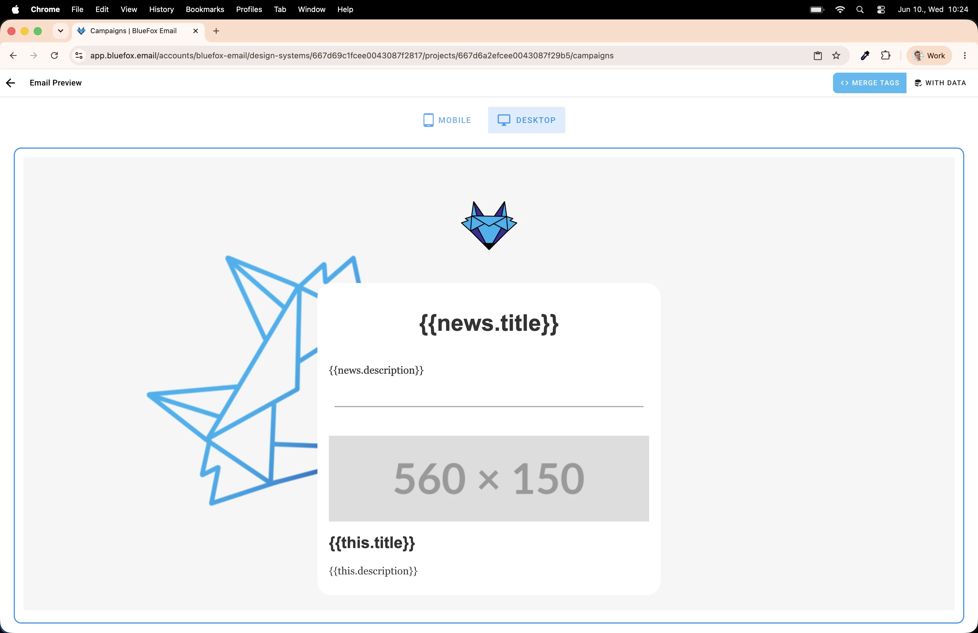 Preview with merge tags