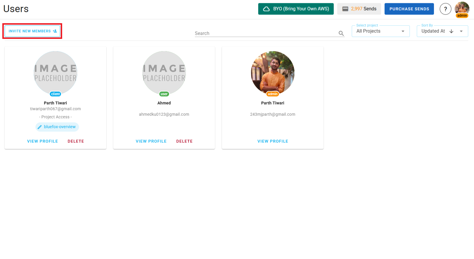 bluefox email invite new member