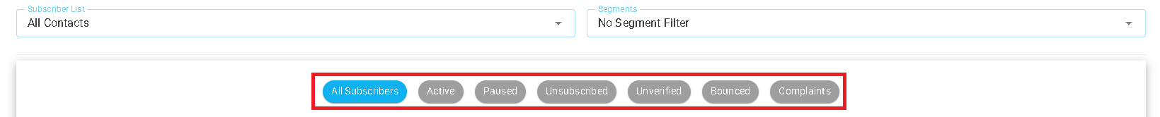 Screenshot of the contact filtration interface