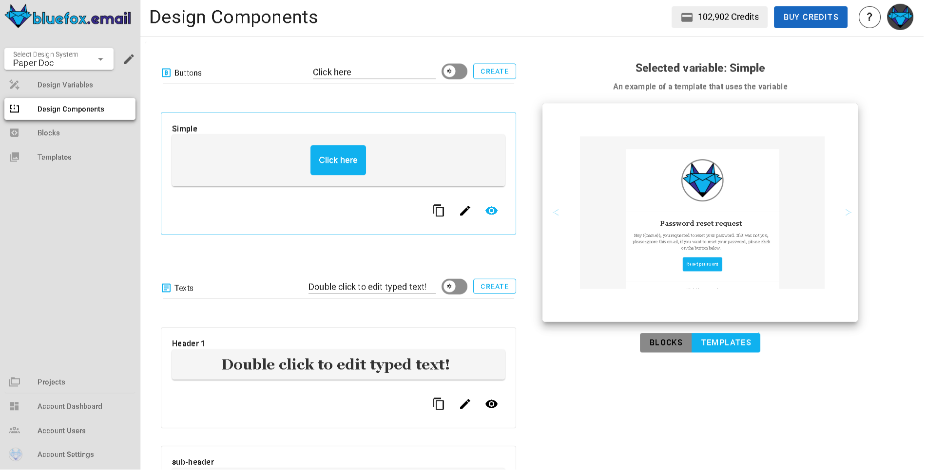 A screenshot of the design system components section.