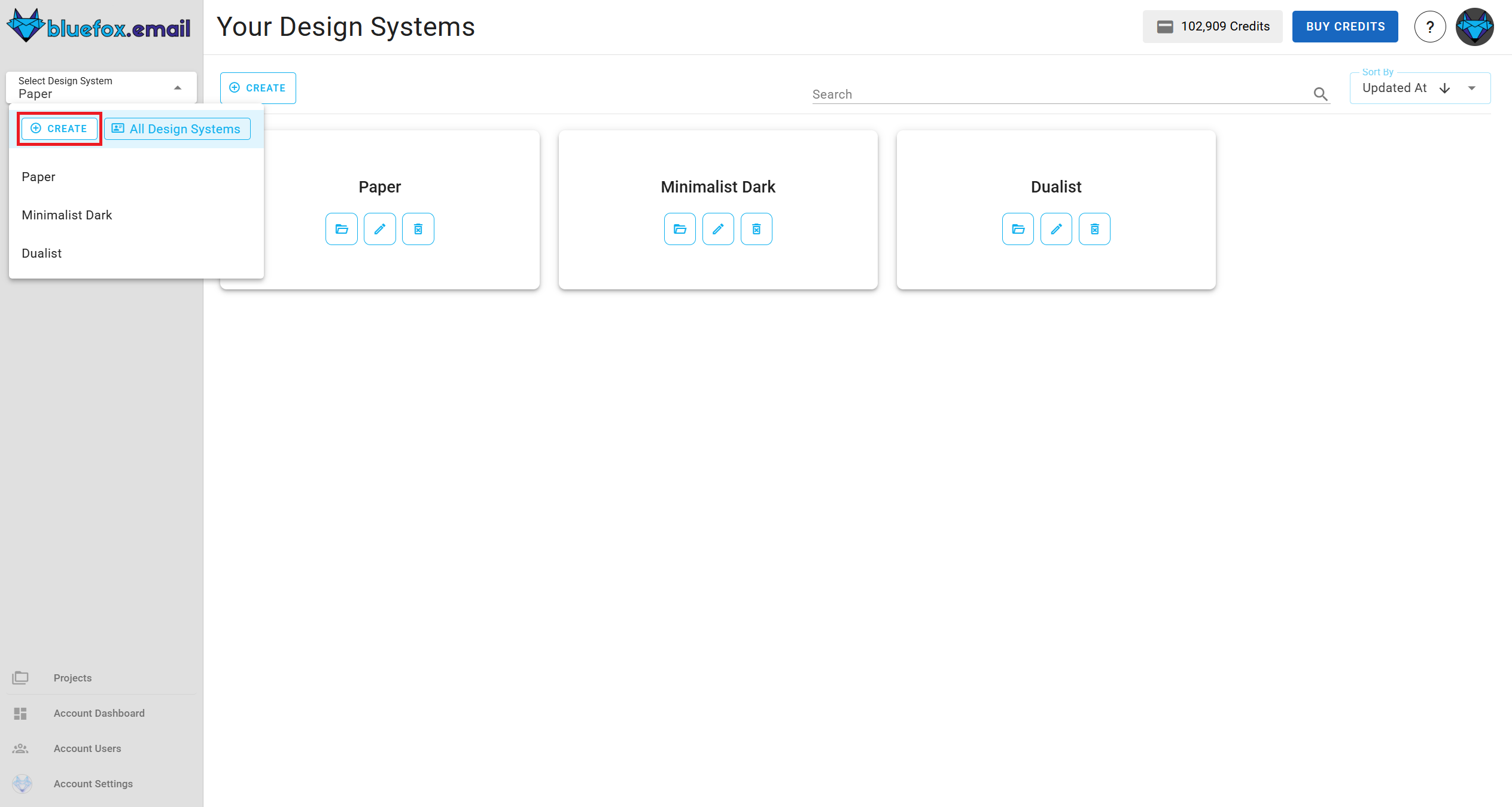A screenshot of the design system create dialog.
