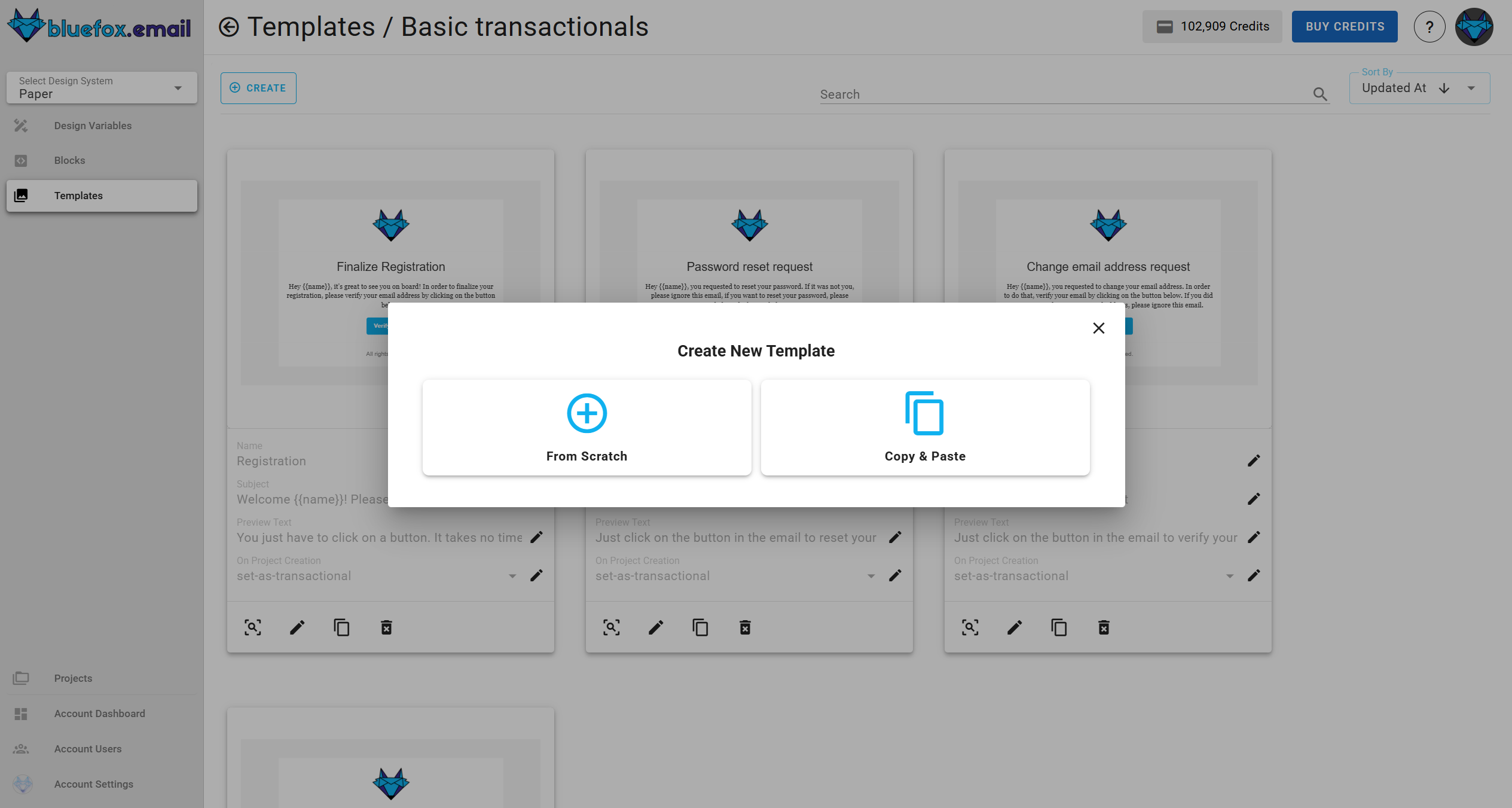 A screenshot of the design system create dialog card.