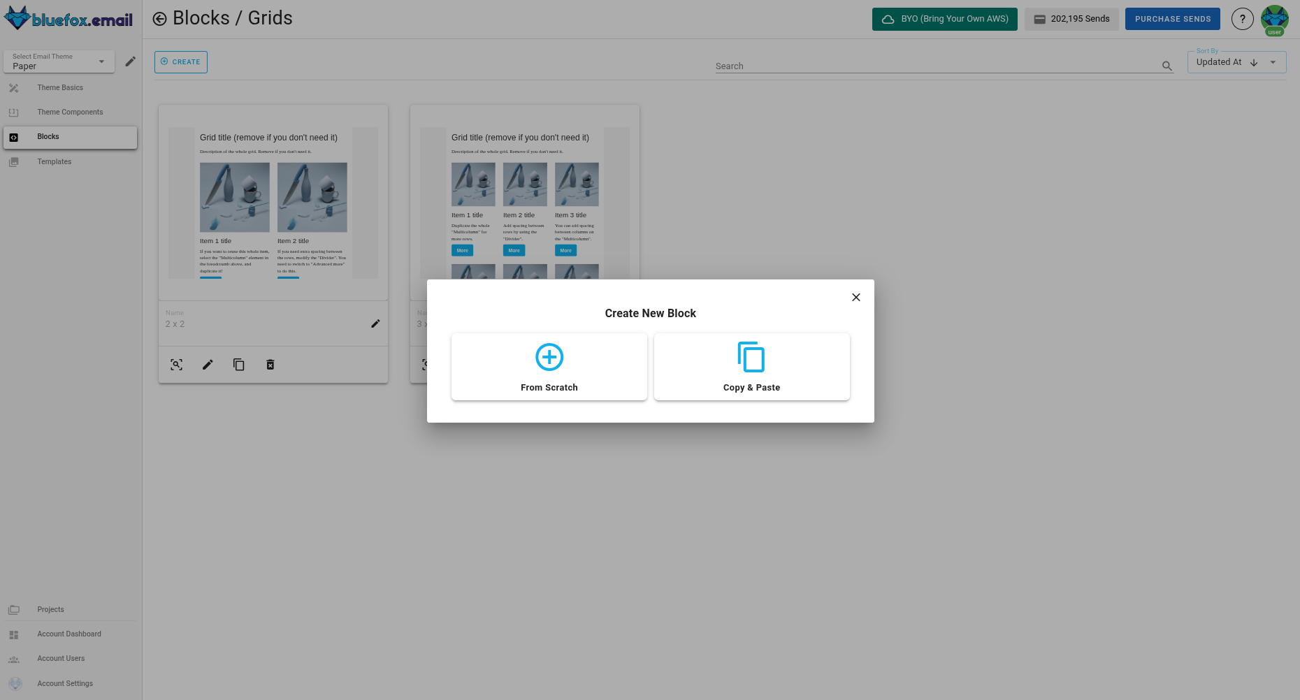 A screenshot of the email theme create dialog card.