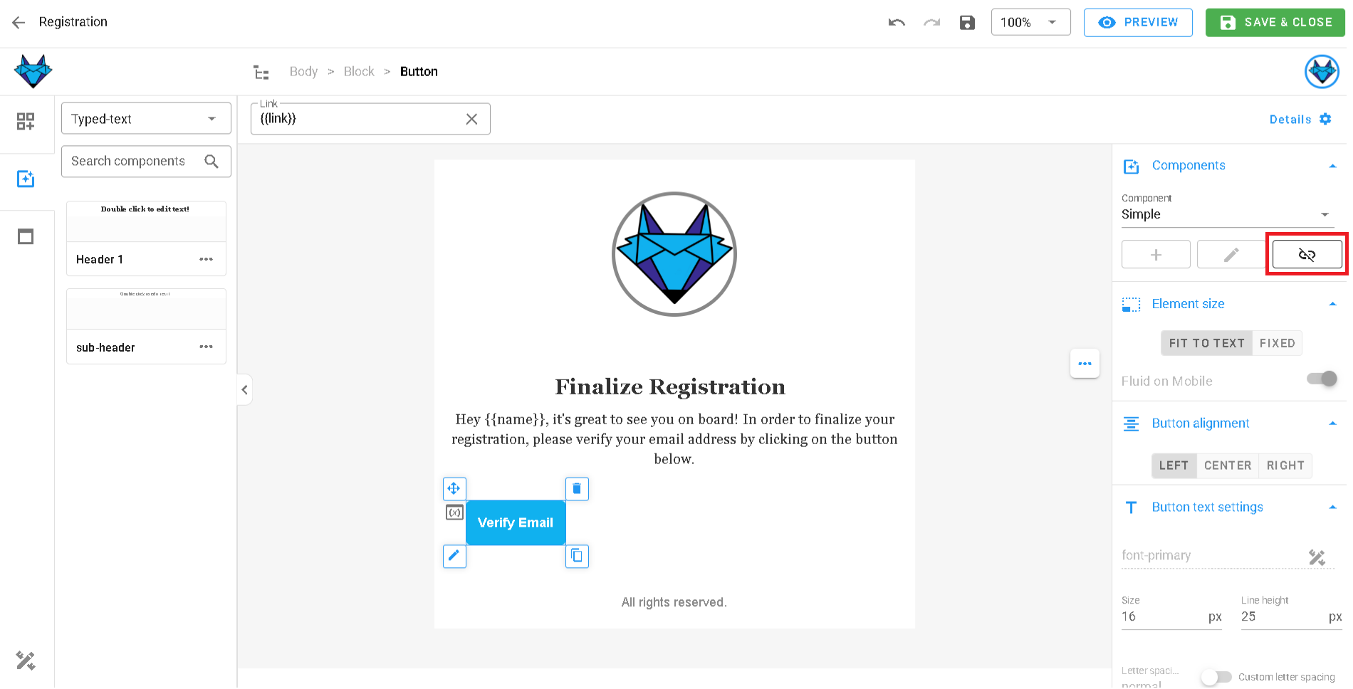 A screenshot of the email theme components detach option.