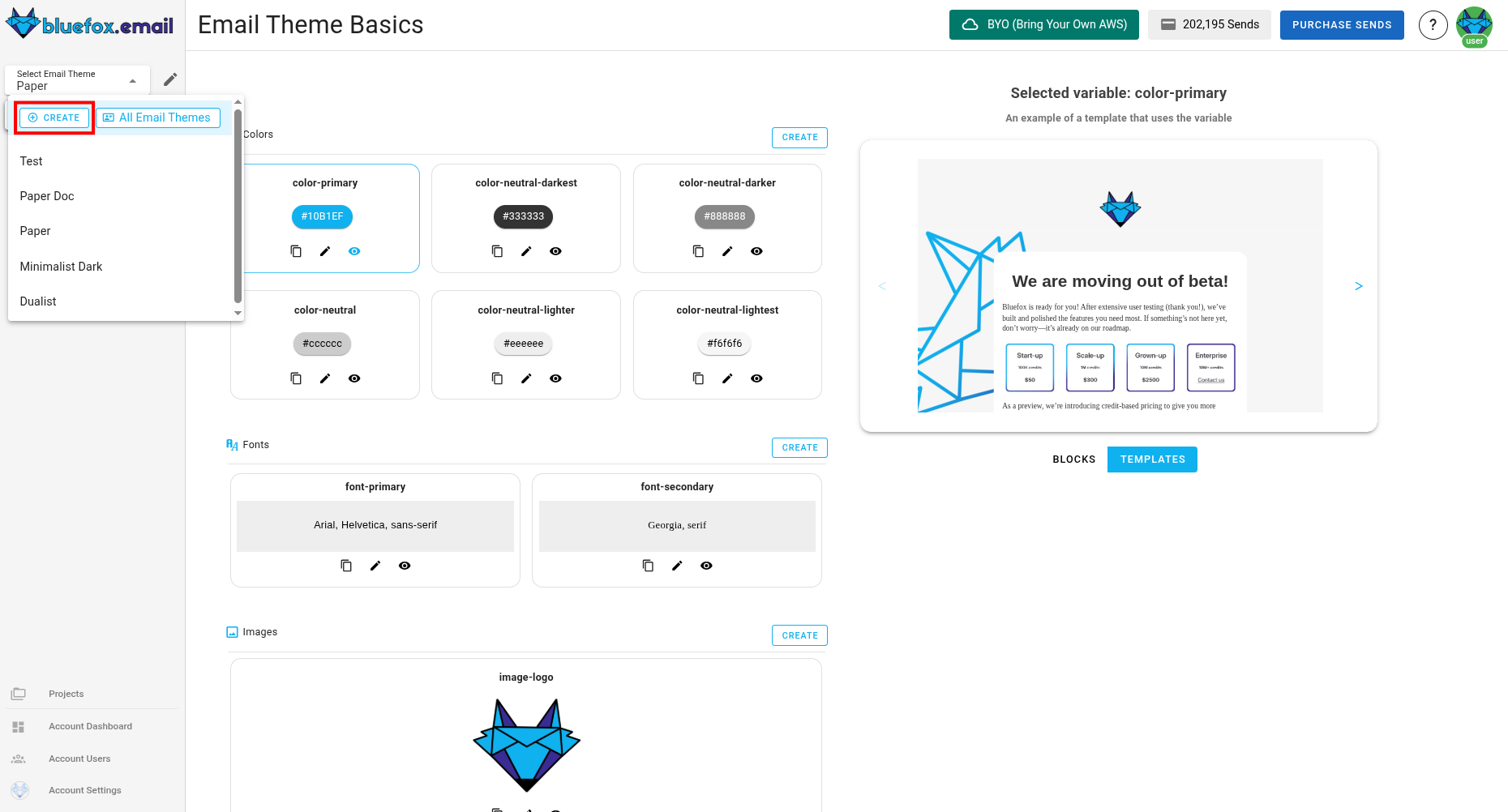 A screenshot of the email theme create dialog.