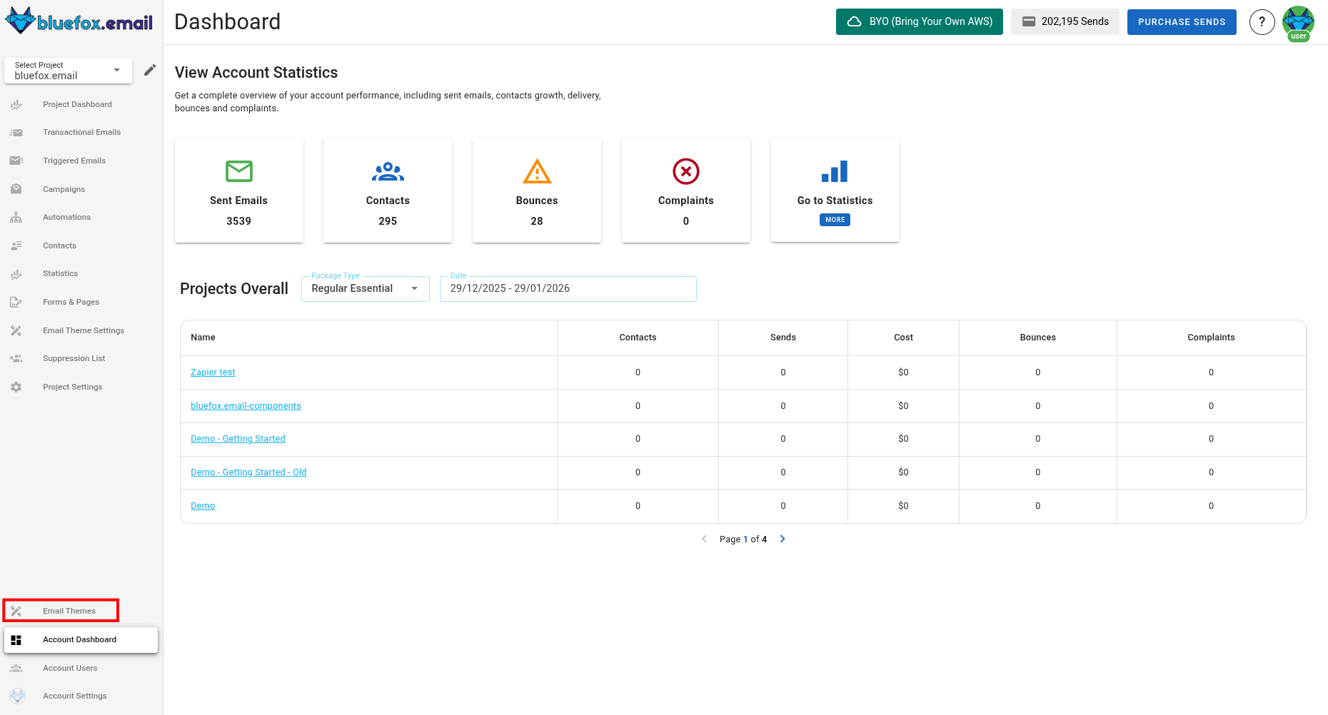 A screenshot of the email theme section.
