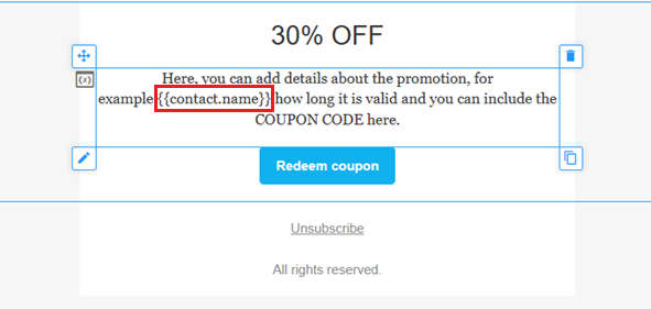 Editing a text element - merge tag without default value.