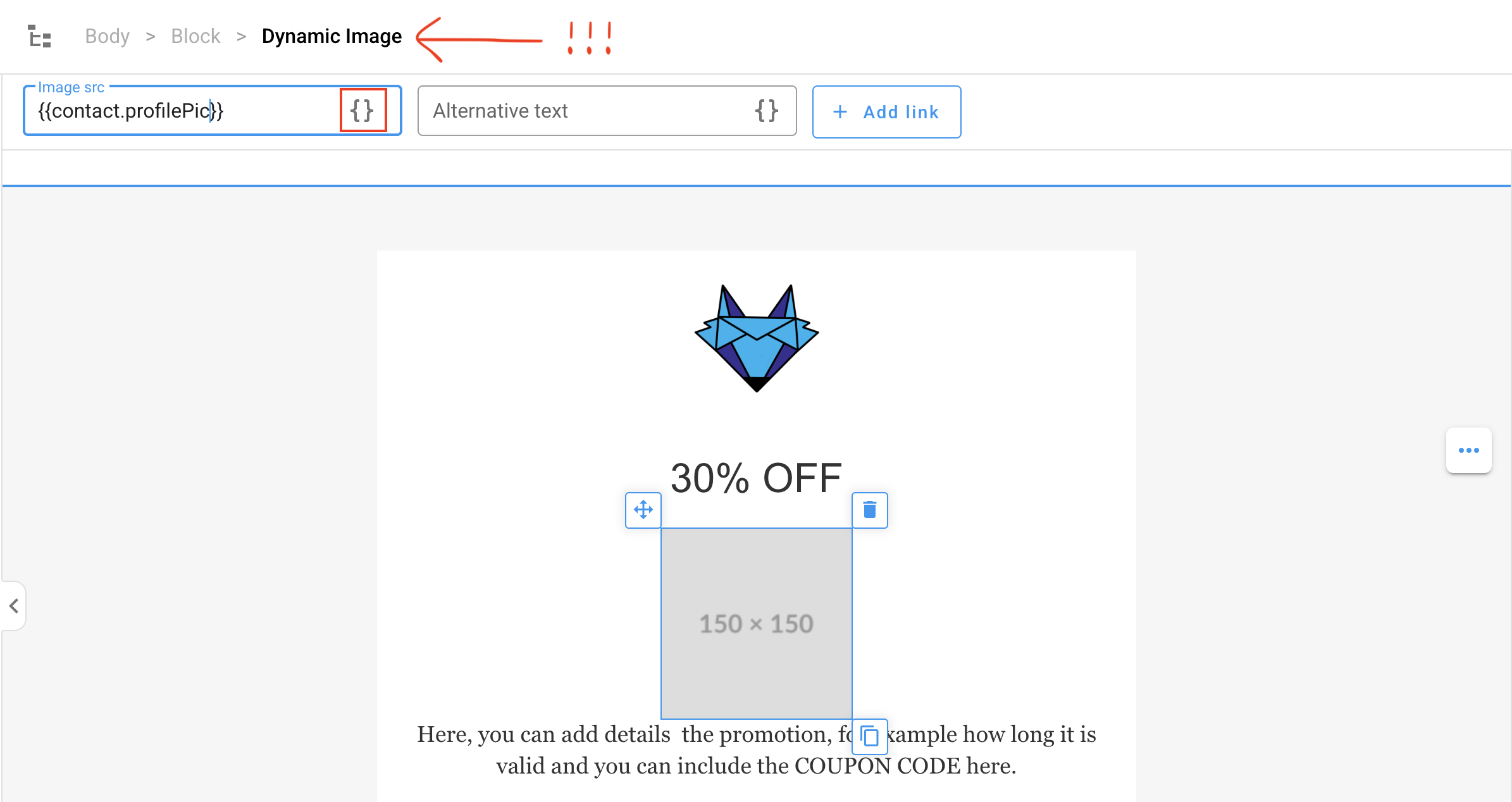 Editing a dynamic image element - src merge tag.