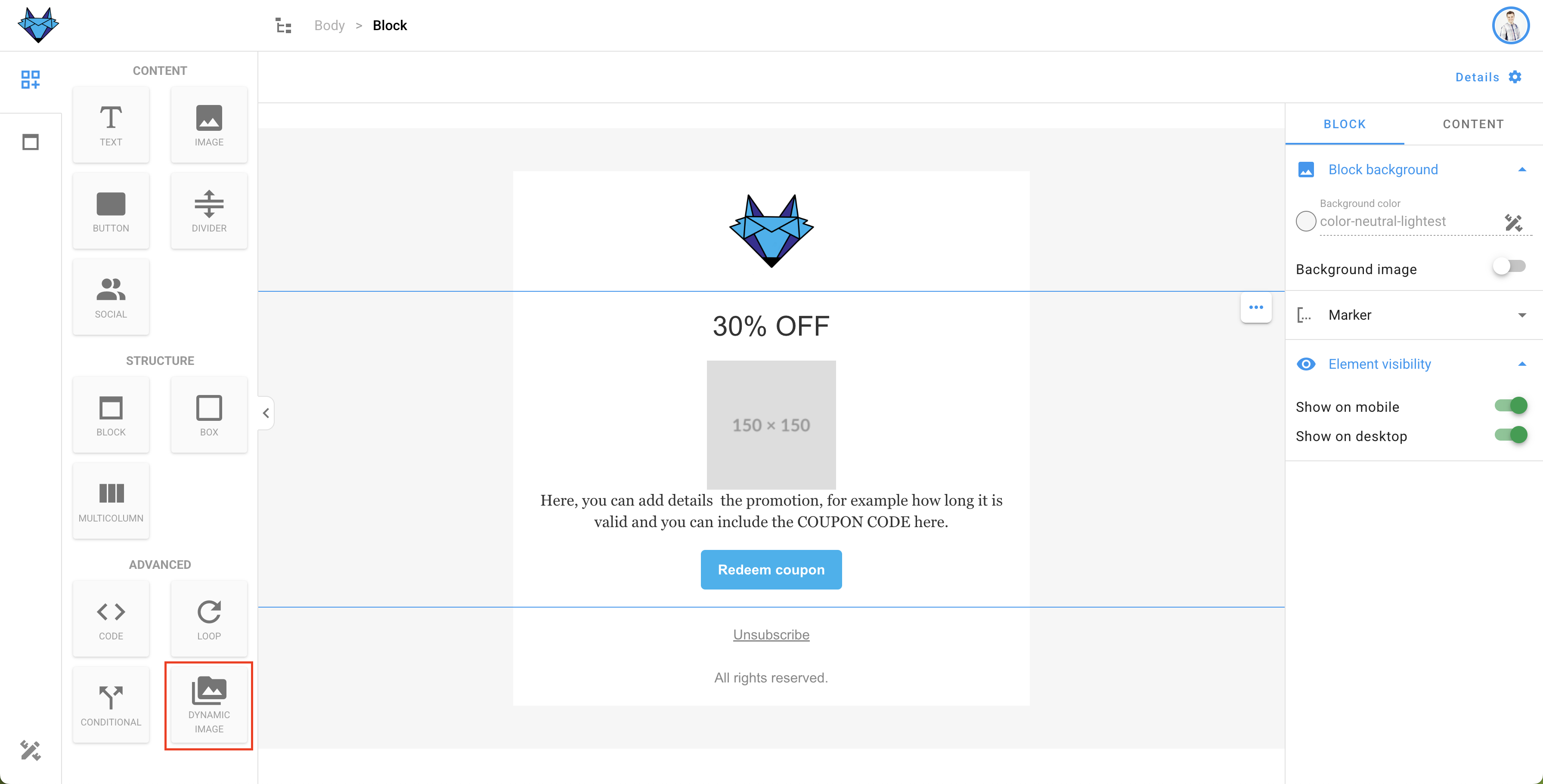 Editor - dynamic image drag icon highlighted.