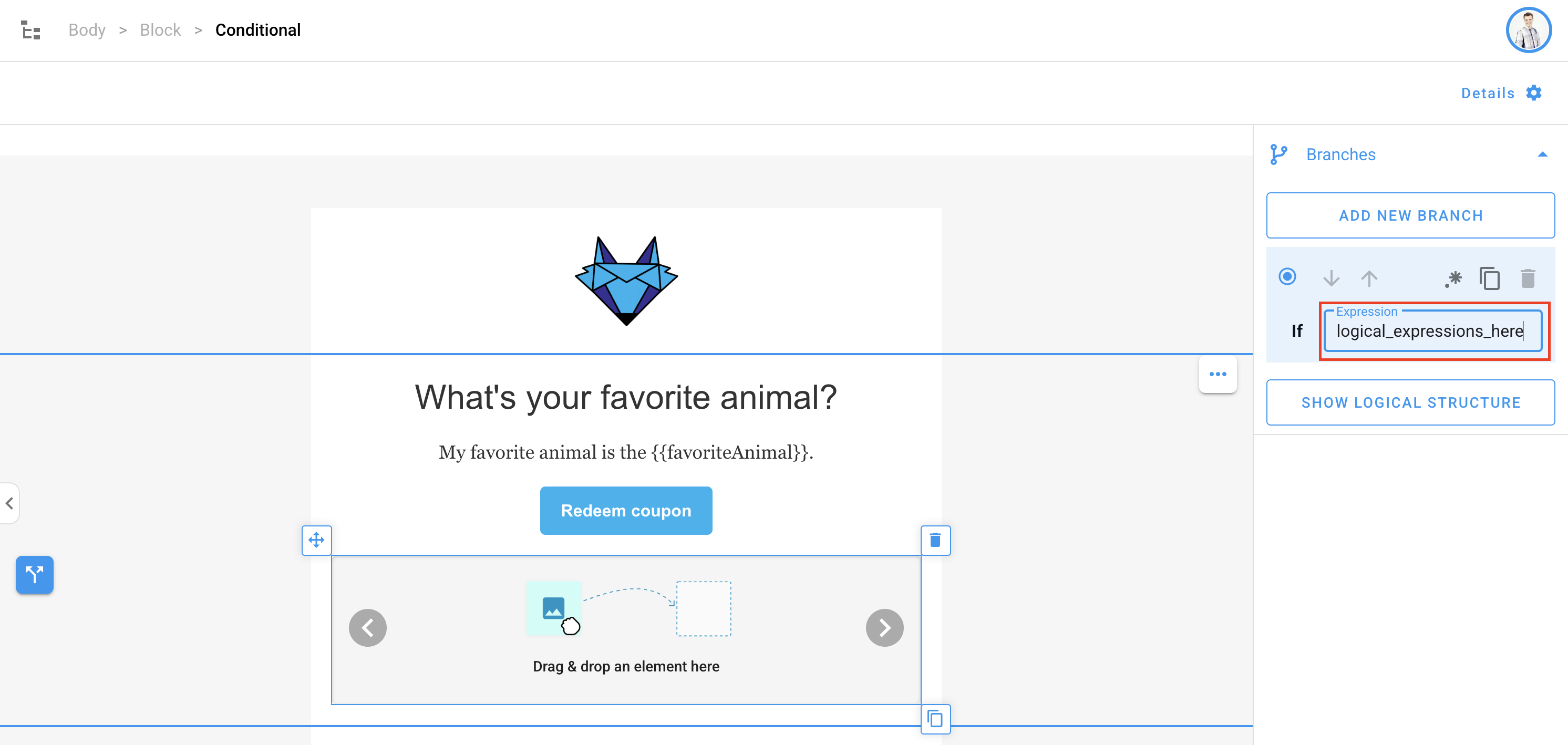 Editing a conditional - expression highlighted.