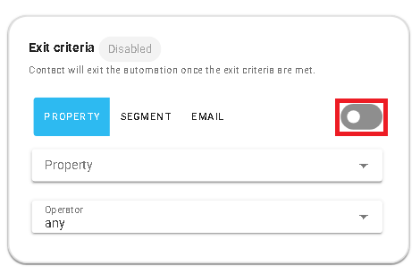 Automation node exit criteria card Icon toggle button