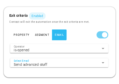 Automation node exit criteria card Icon email activity tab