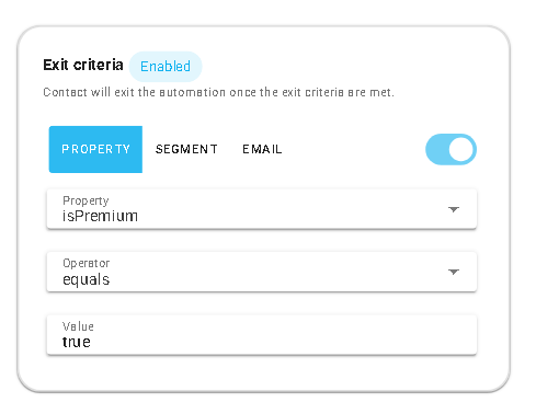 Automation node exit criteria card Icon property tab