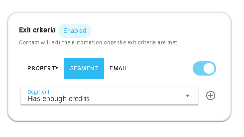 Automation node exit criteria card Icon segment tab