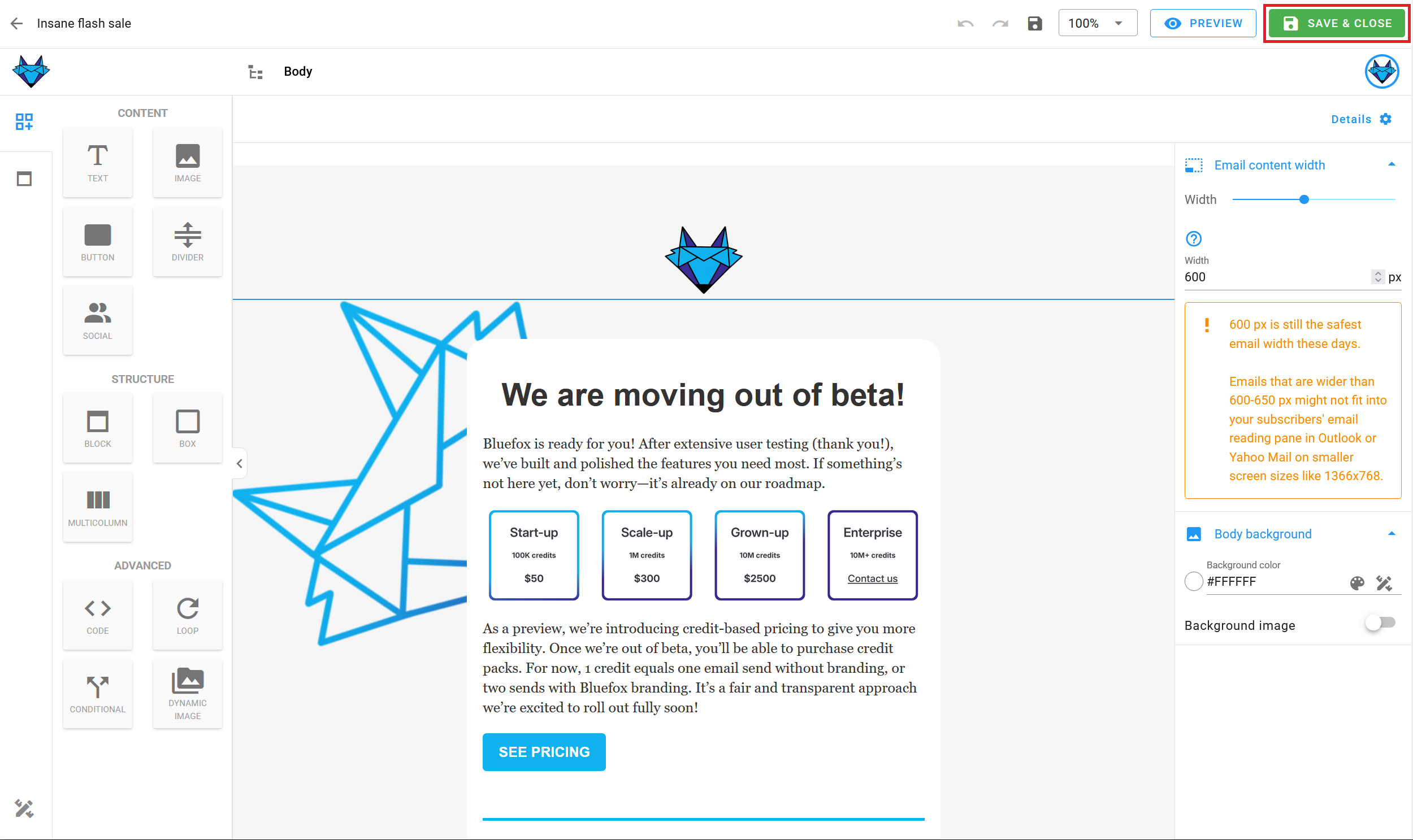 A screenshot of a project's campaigns - create: edit.