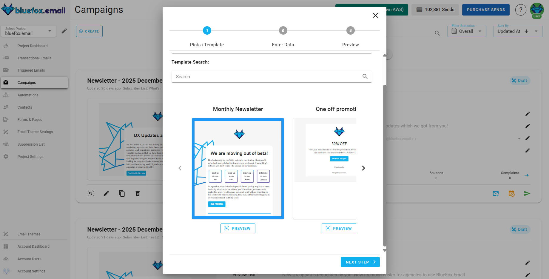 A screenshot of a project's campaigns - create: enter data.