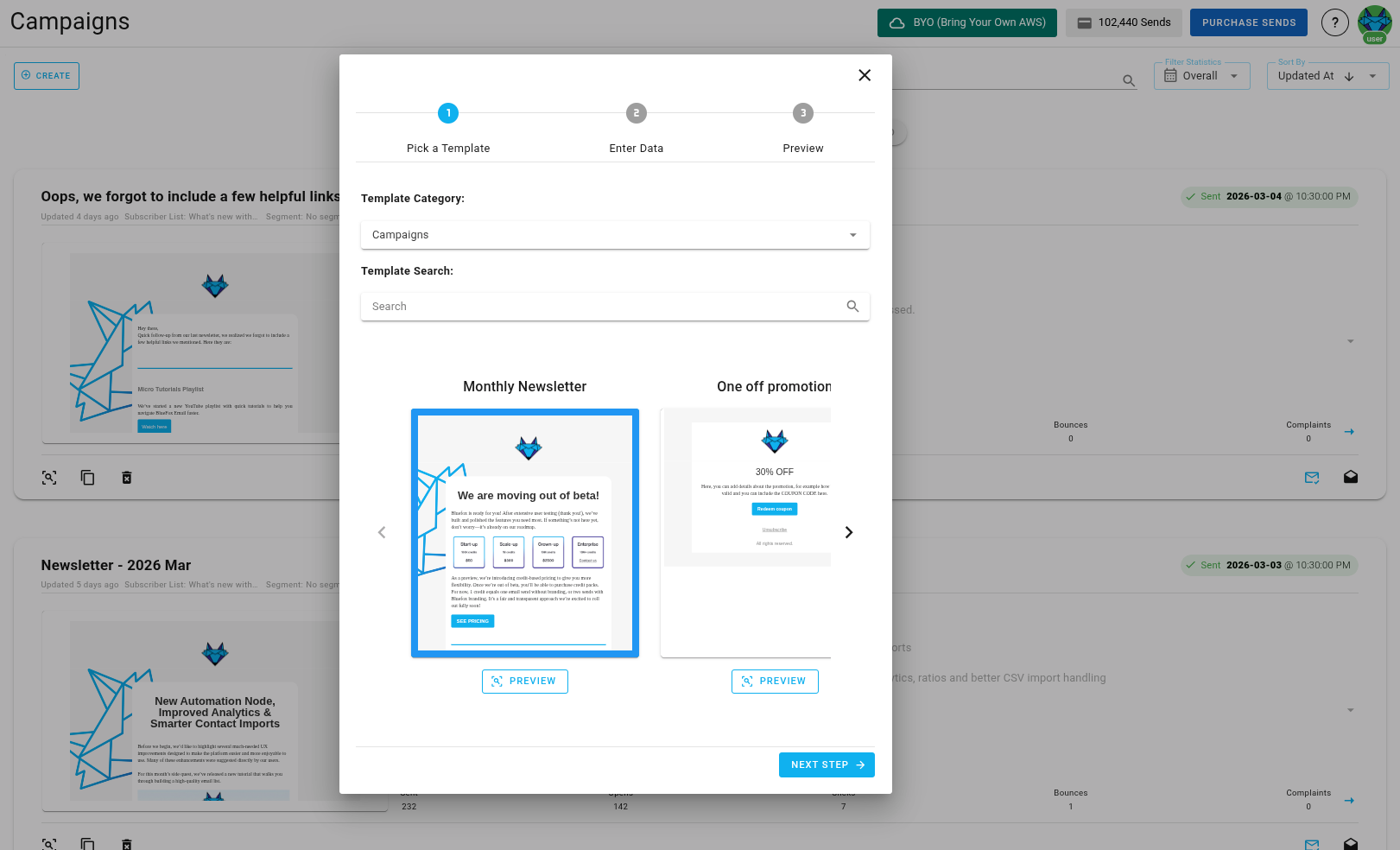 A screenshot of a project's campaigns - create: enter data.
