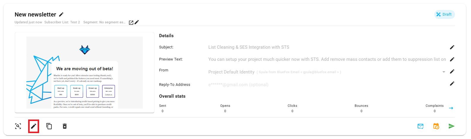 A screenshot of a campaign card, edit button highlighted.