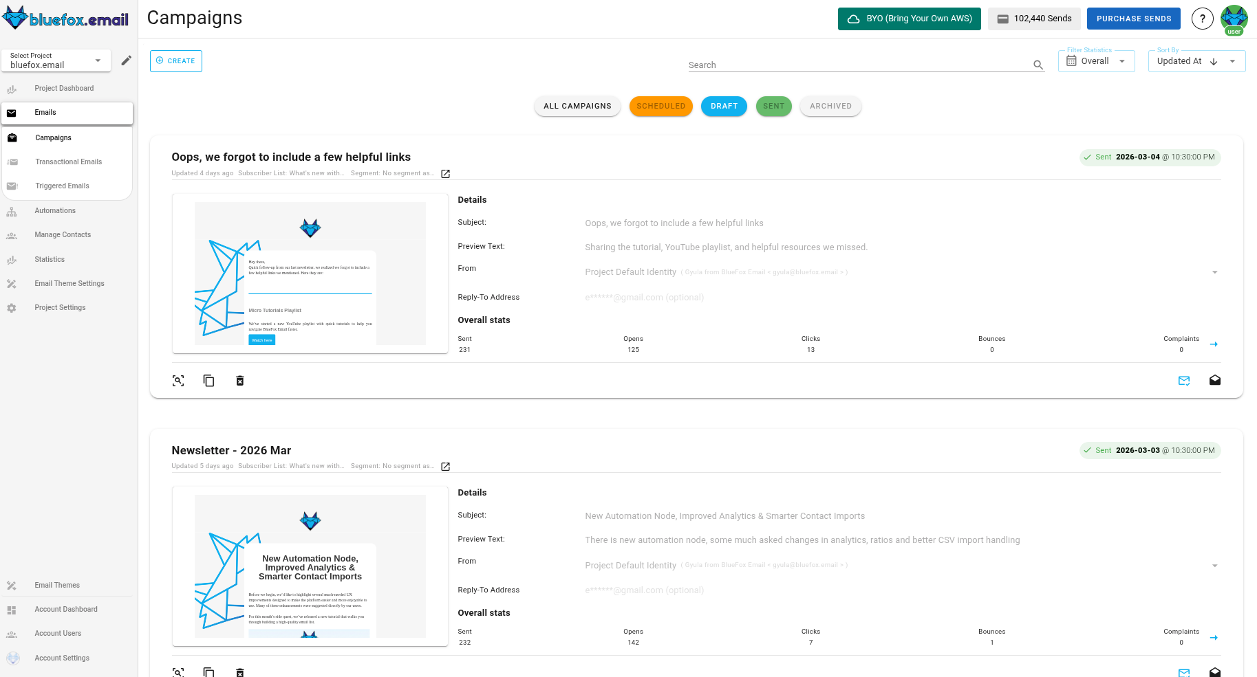A screenshot of a project's campaigns.