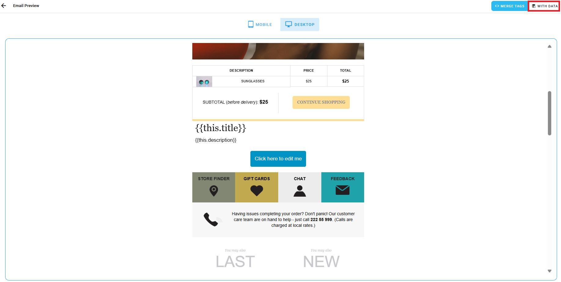 A screenshot of the editor's Preview with data view showing the loop rendered with real feed items.