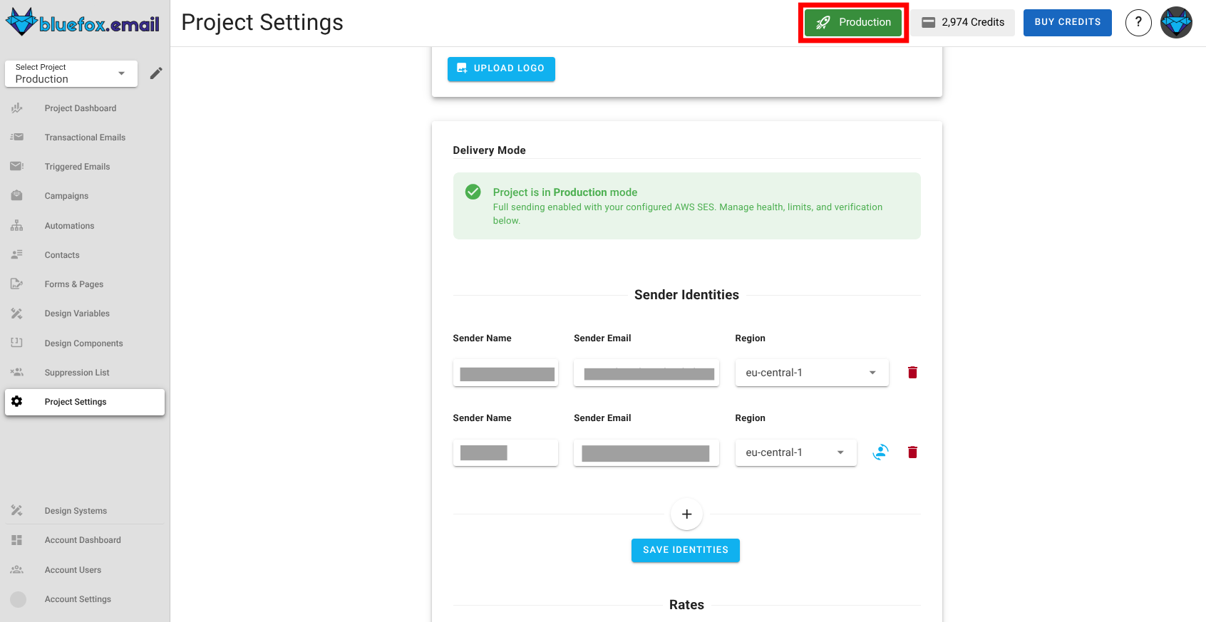 A screenshot of the project delivery mode settings with production mode badge.