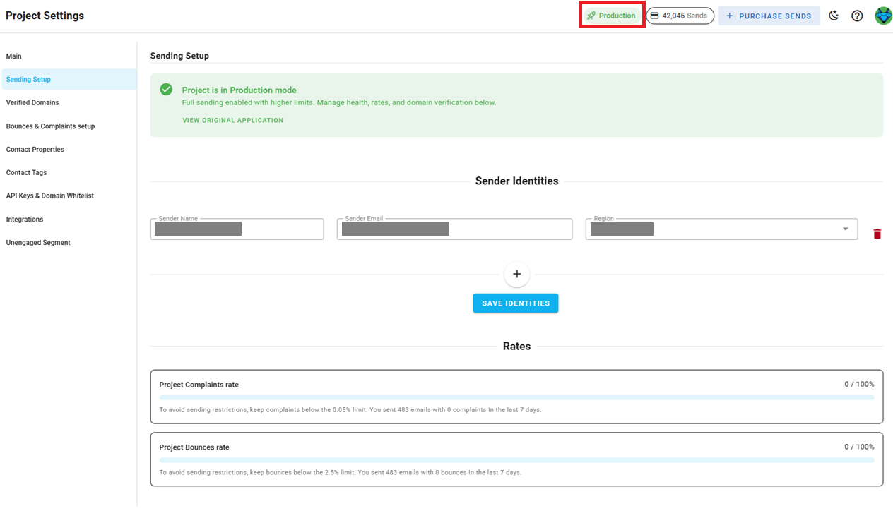 A screenshot of the project delivery mode settings with production mode badge.