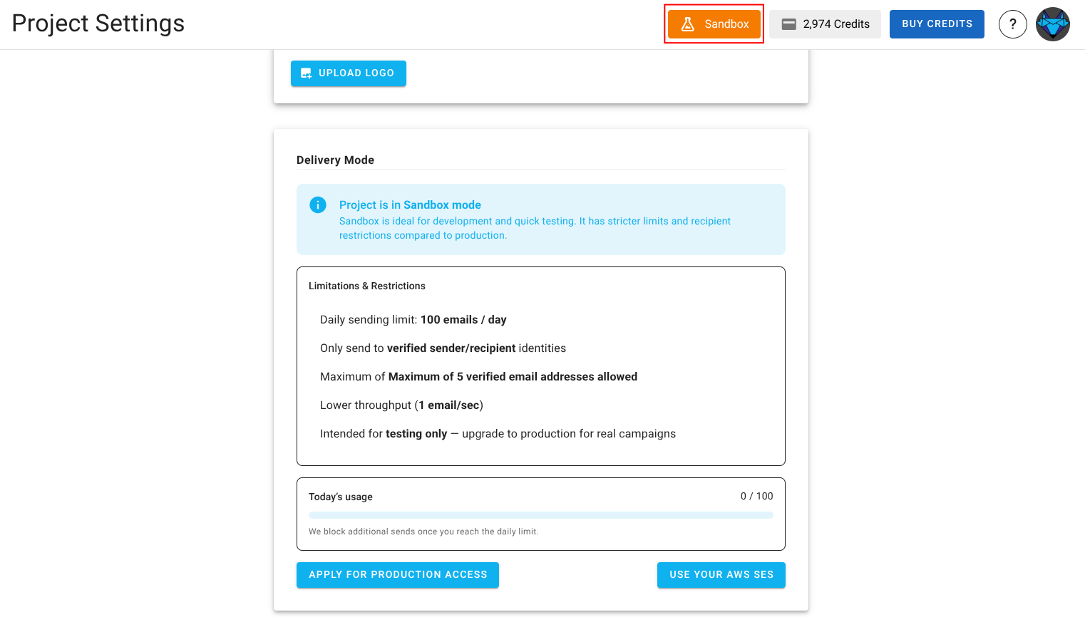 A screenshot of the project delivery mode settings.
