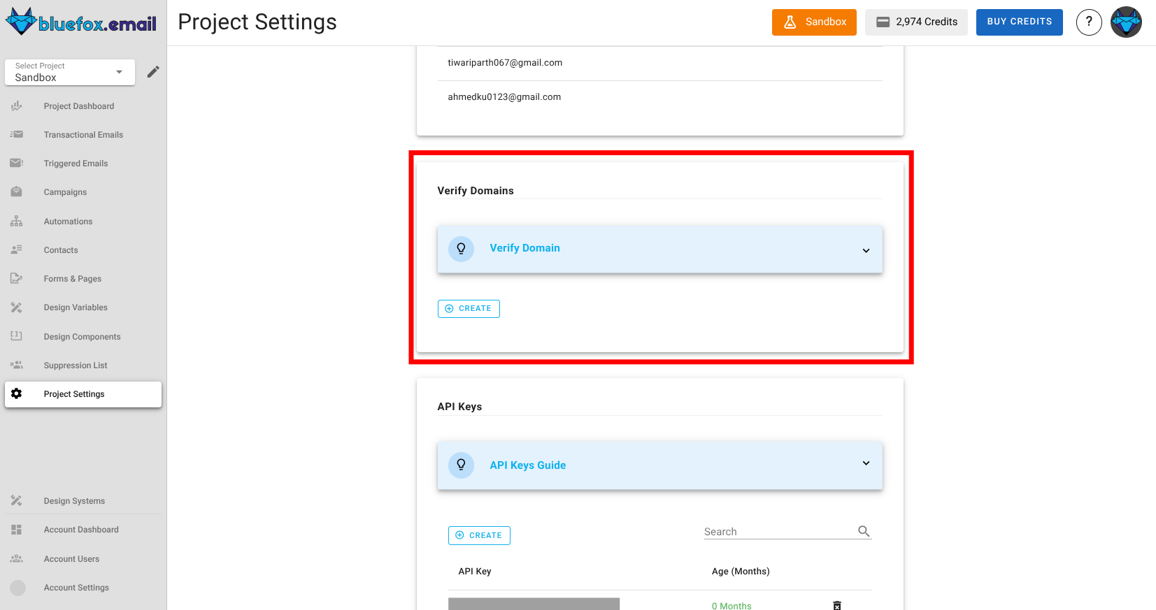 A screenshot of the project sandbox settings.