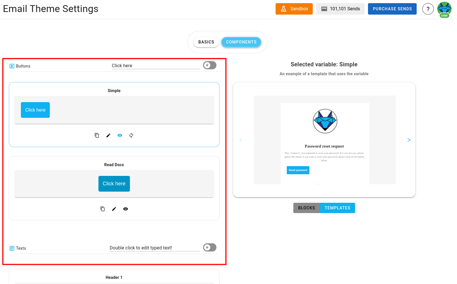 A screenshot of a project's design system components section.
