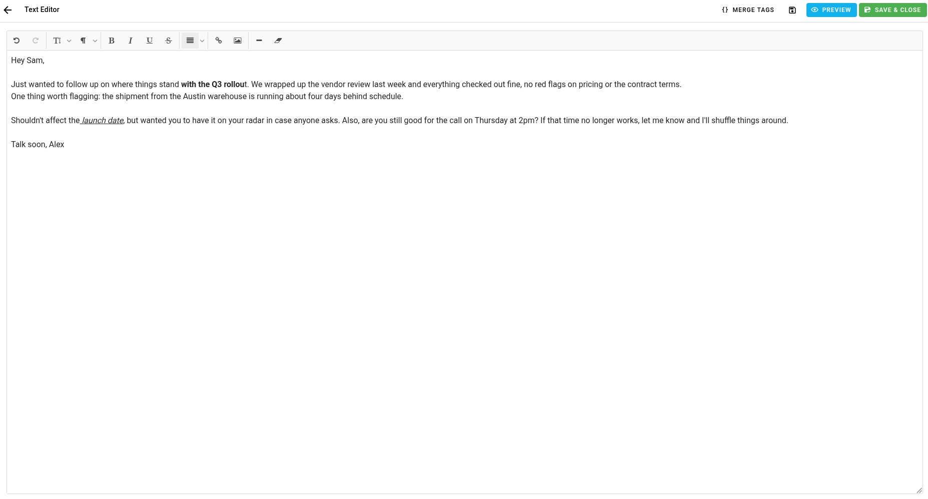 A screenshot of the Plain Text editor toolbar and side panel.
