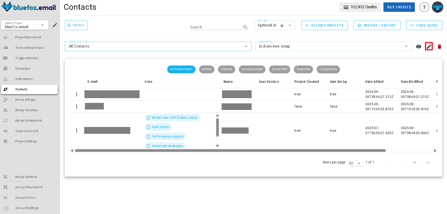 Screenshot of segment edit view