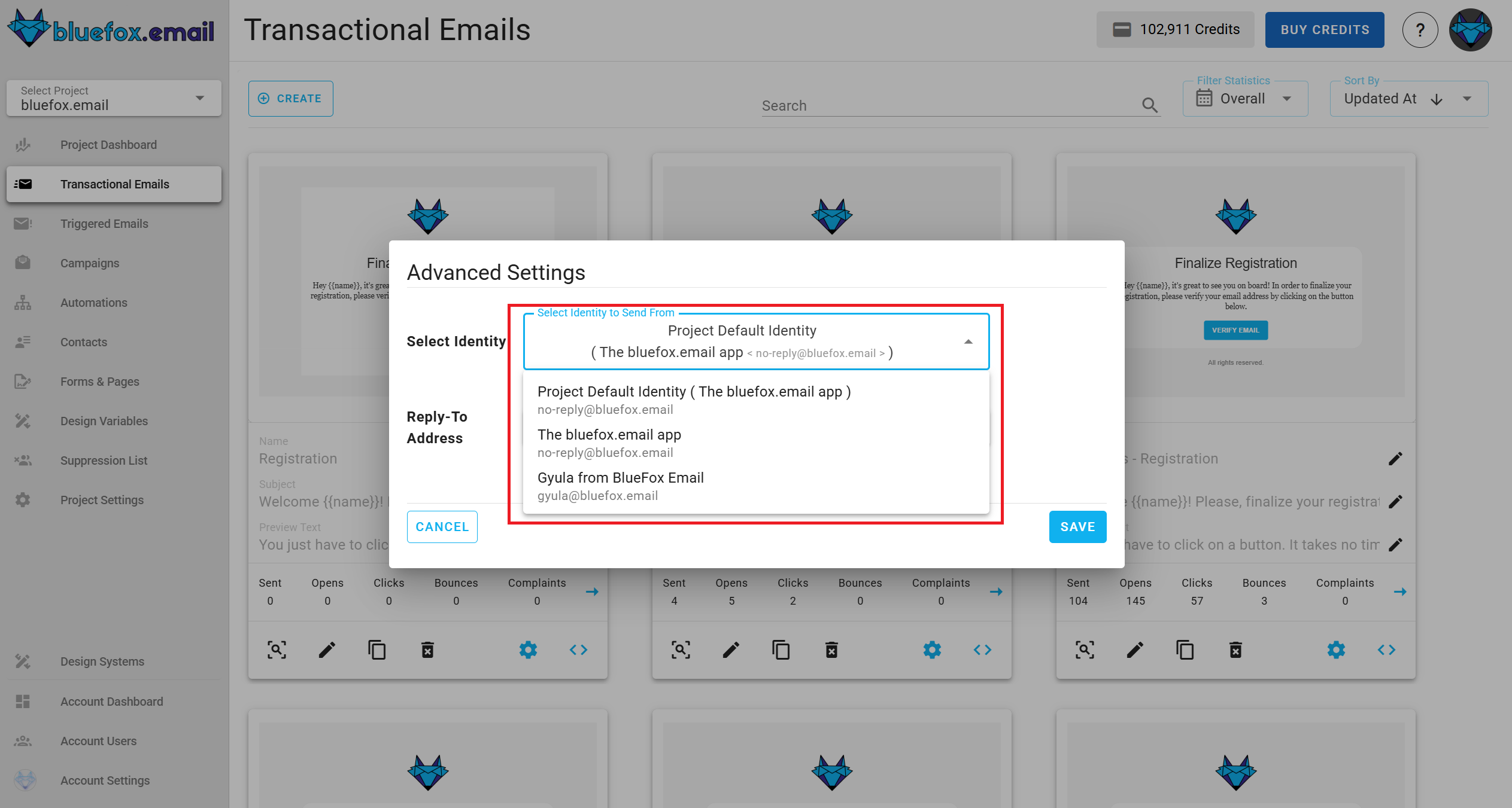 Sender Identity Selection