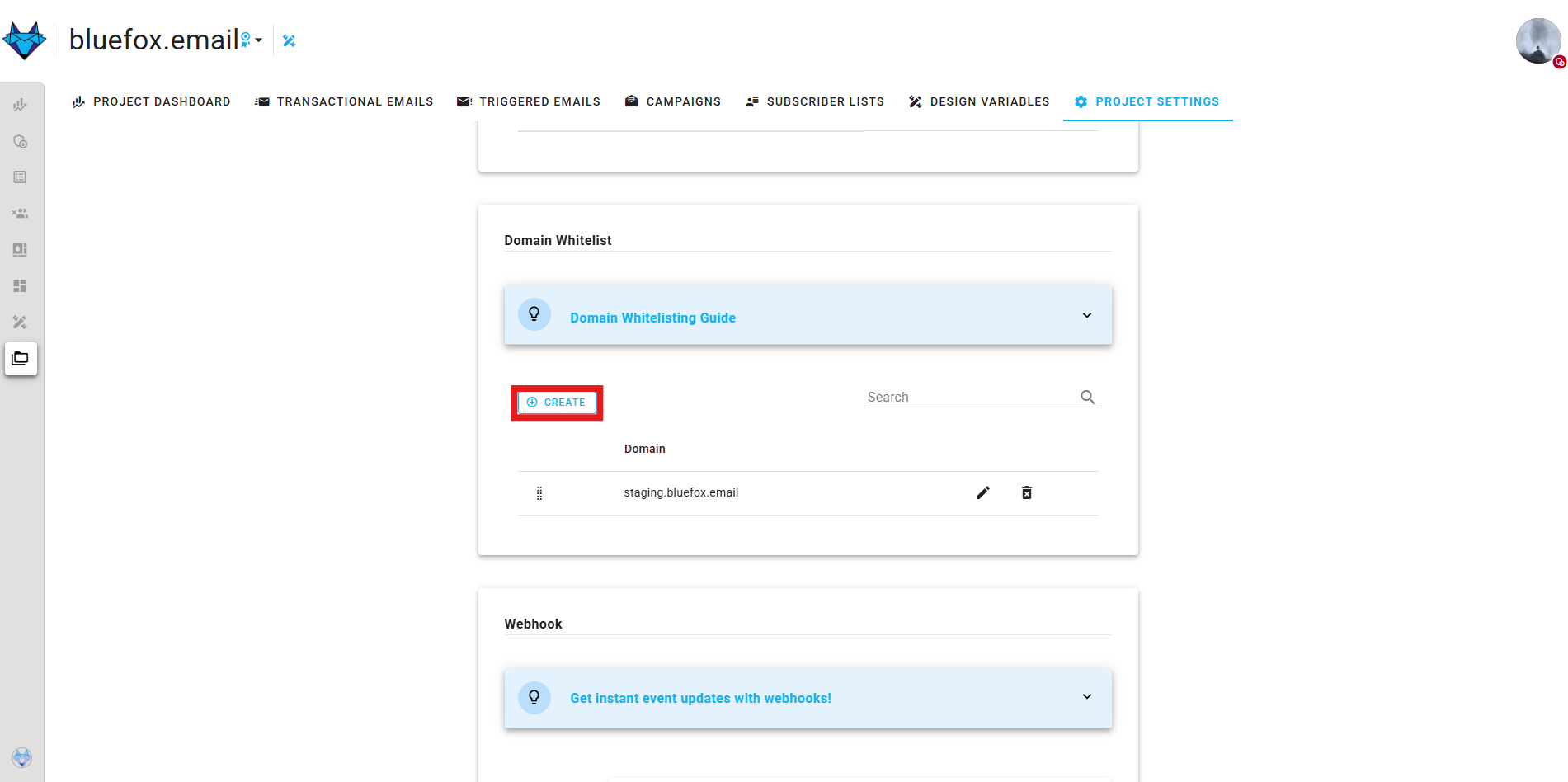 A screenshot of a project settings domain whitelist section add domain.