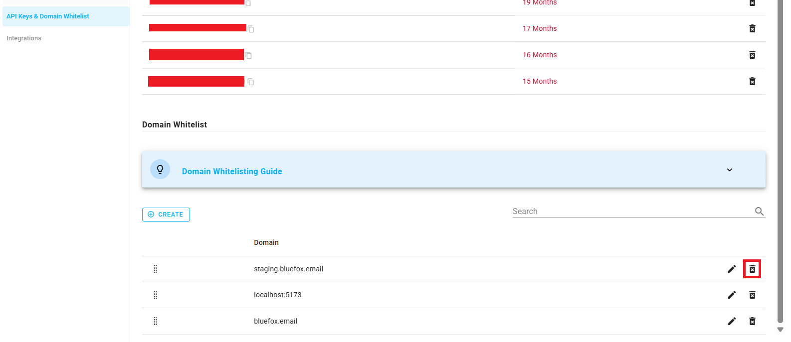 A screenshot of a project settings domain whitelist section edit domain.