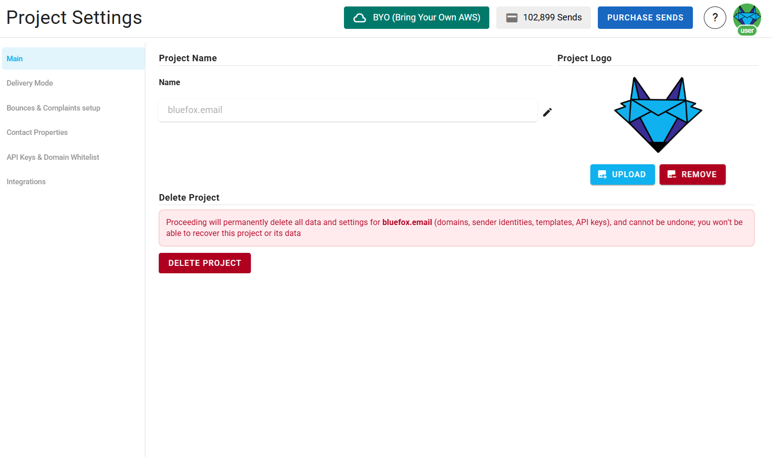 A screenshot of a project settings logo section.