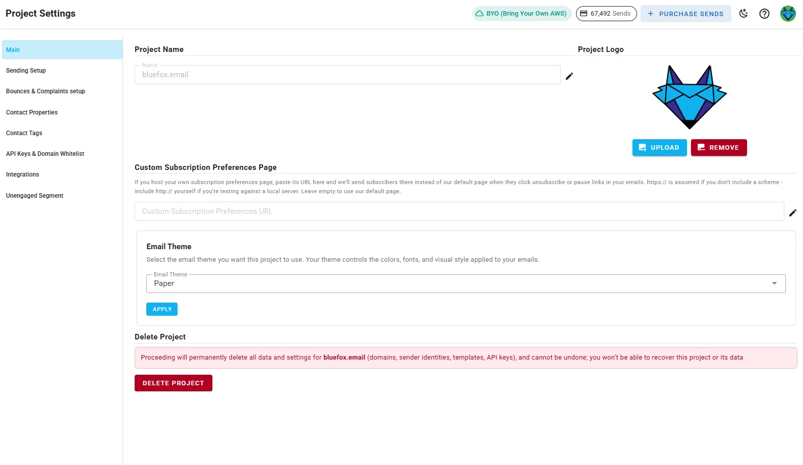 A screenshot of a project settings logo section.
