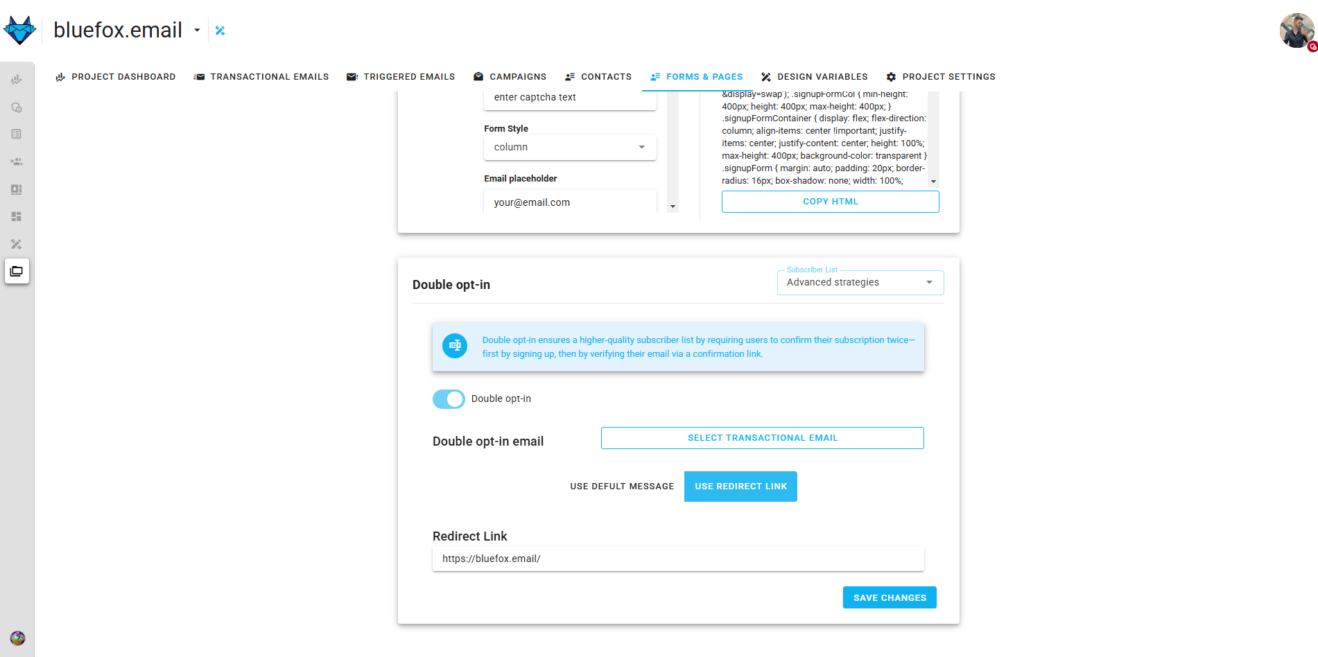 Screenshot of the subscriber lists customizing confirmation message page