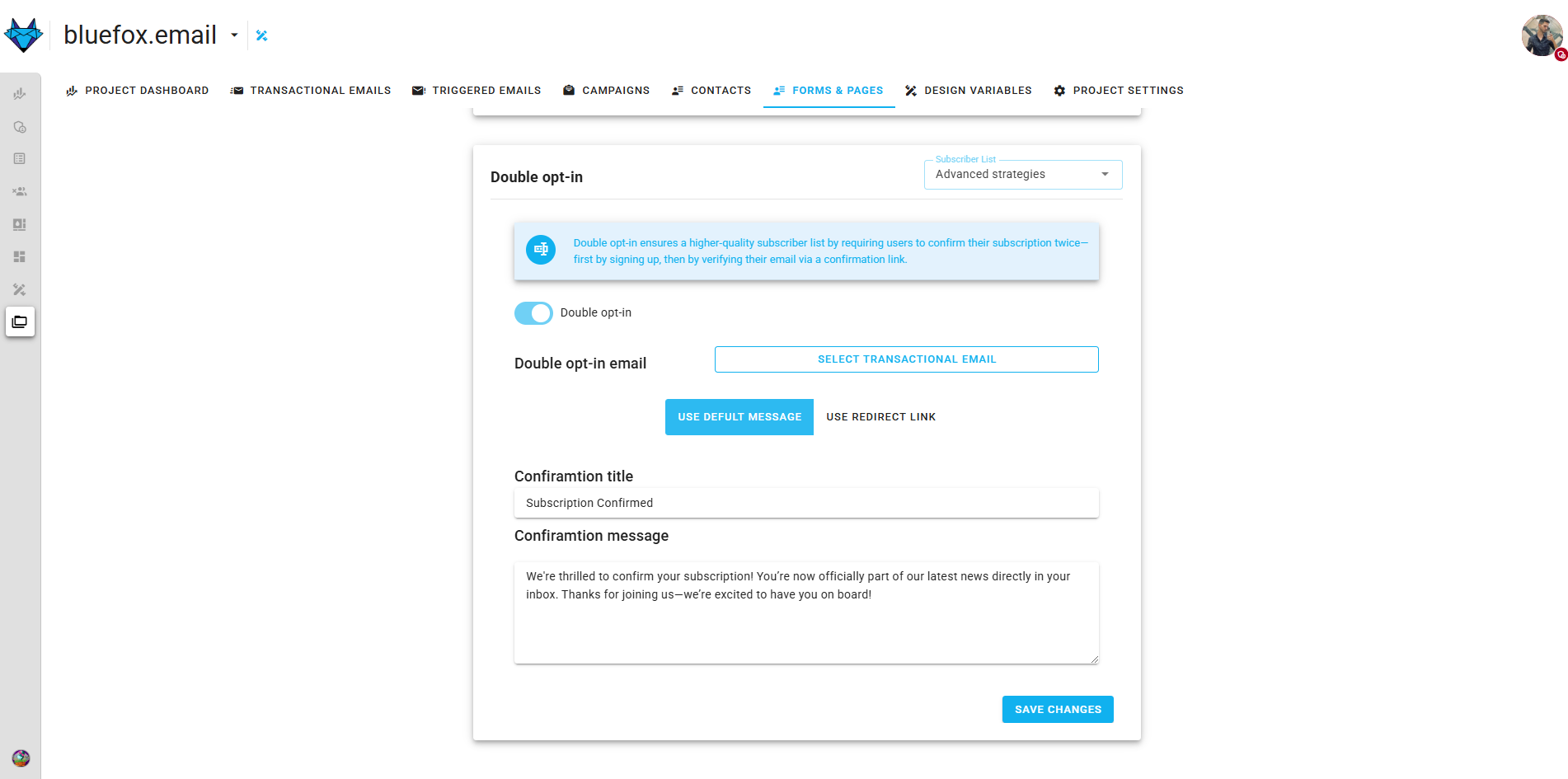Screenshot of the subscriber lists manage active double opt-in page