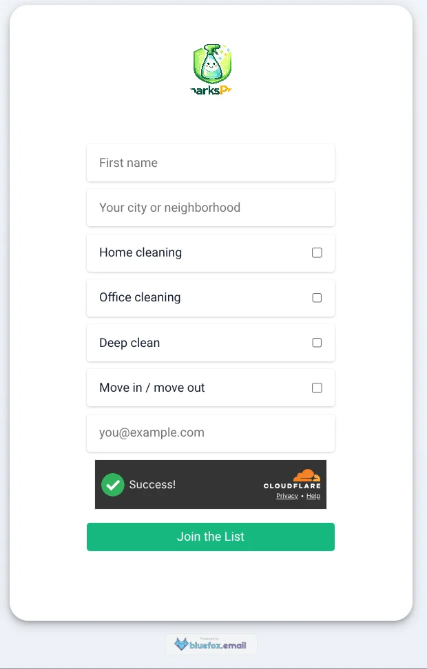 Example of a BlueFox-hosted signup page