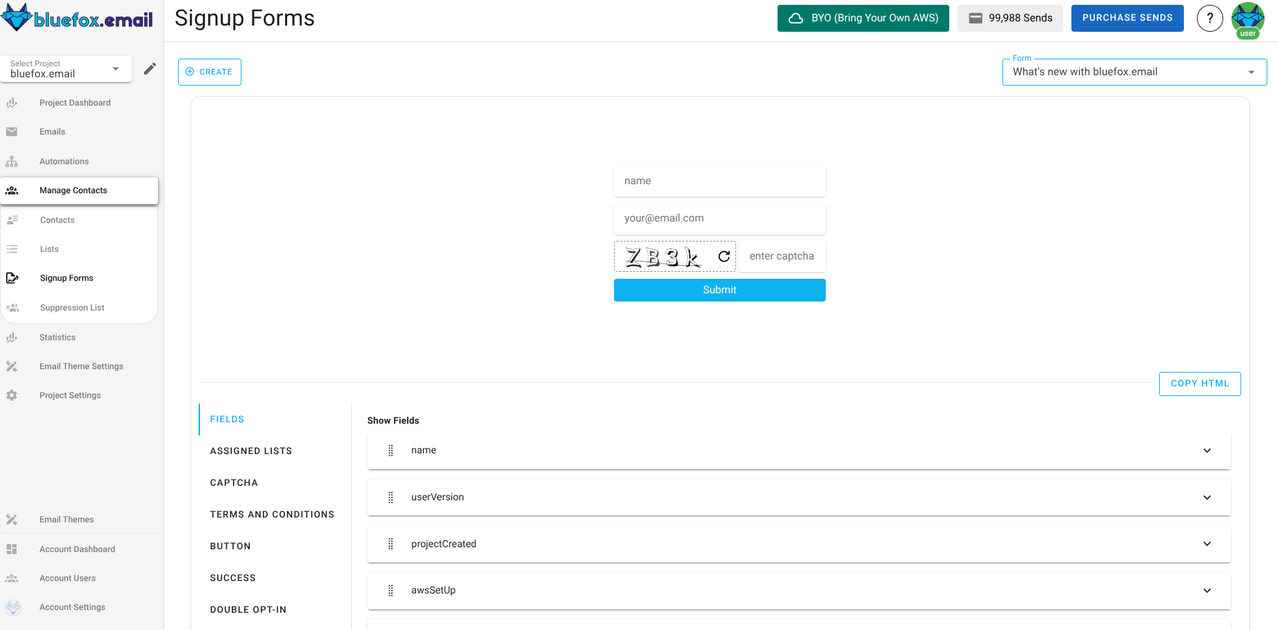 Screenshot of the subscriber lists sign-up page