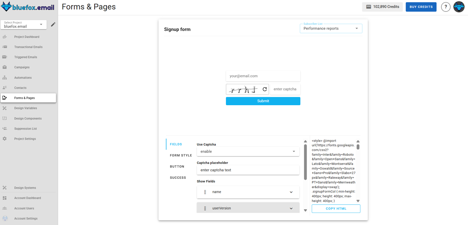 Screenshot of the subscriber lists sign-up page