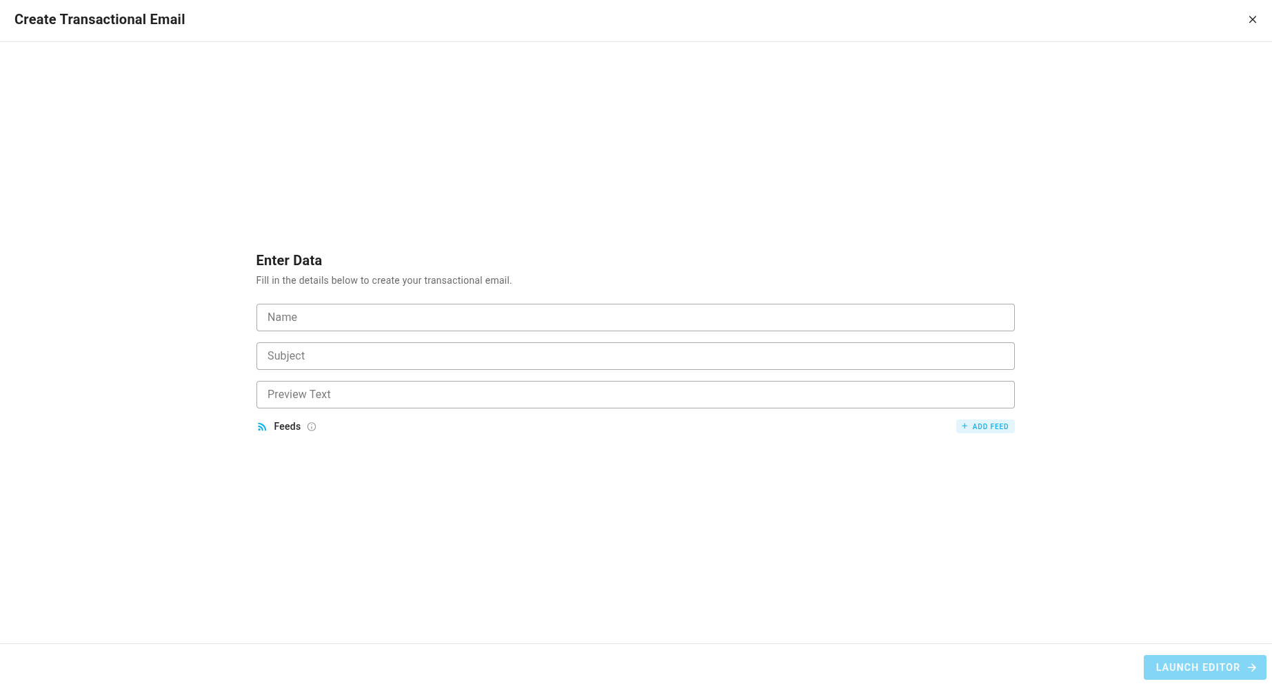 A screenshot of a project's transactional emails - create: enter data.