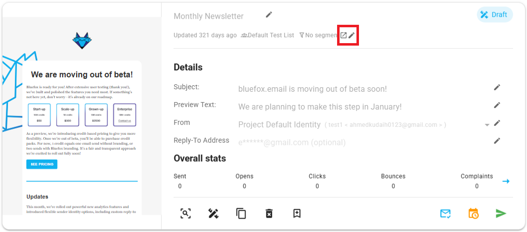 A screenshot of a campaign - link to redirect to subscriber list.