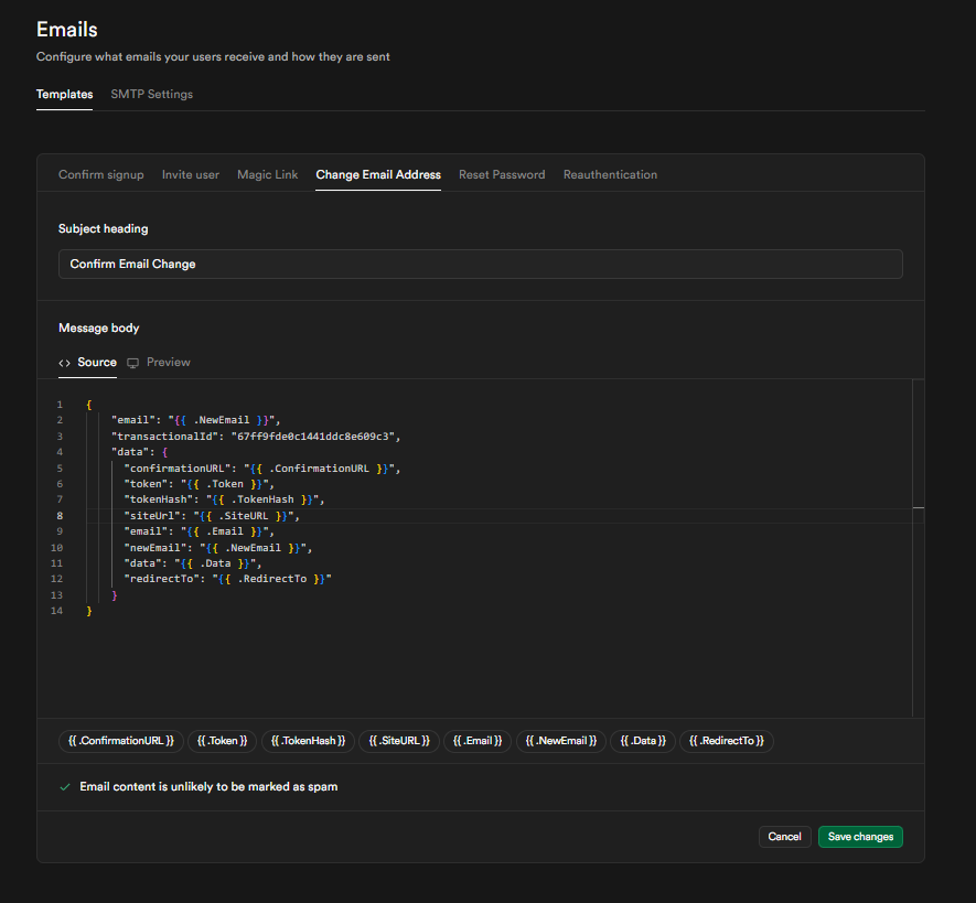 A screenshot of a bluefox.email code guide json body.