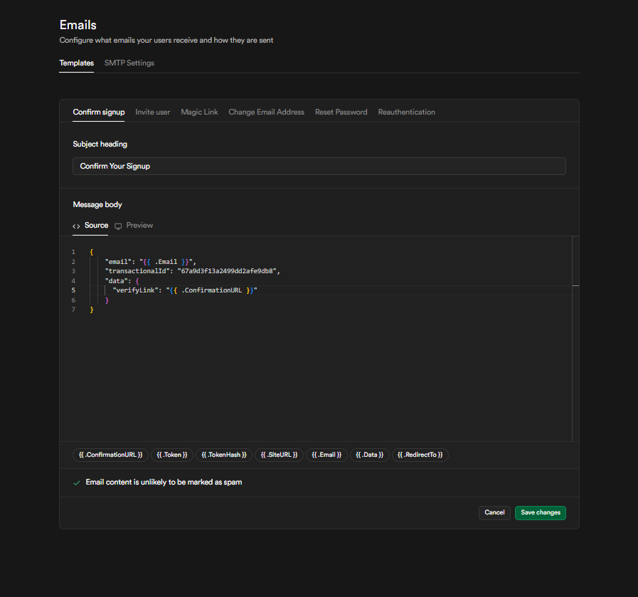A screenshot of a bluefox.email code guide json body.