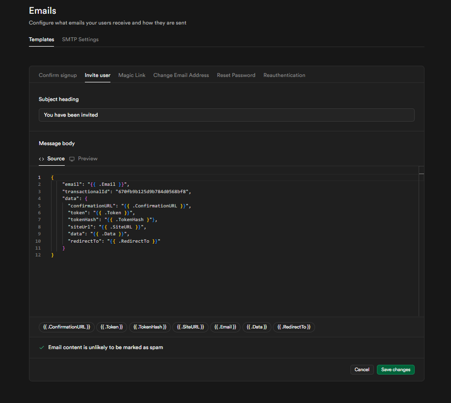 A screenshot of a bluefox.email code guide json body.