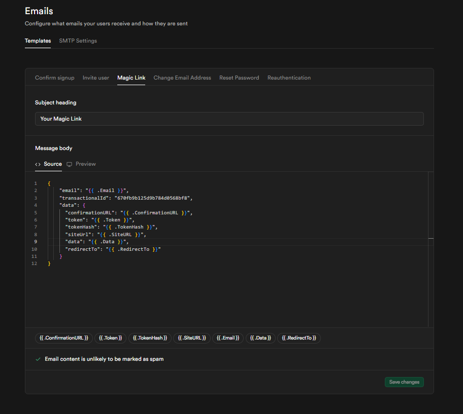 A screenshot of a bluefox.email code guide json body.
