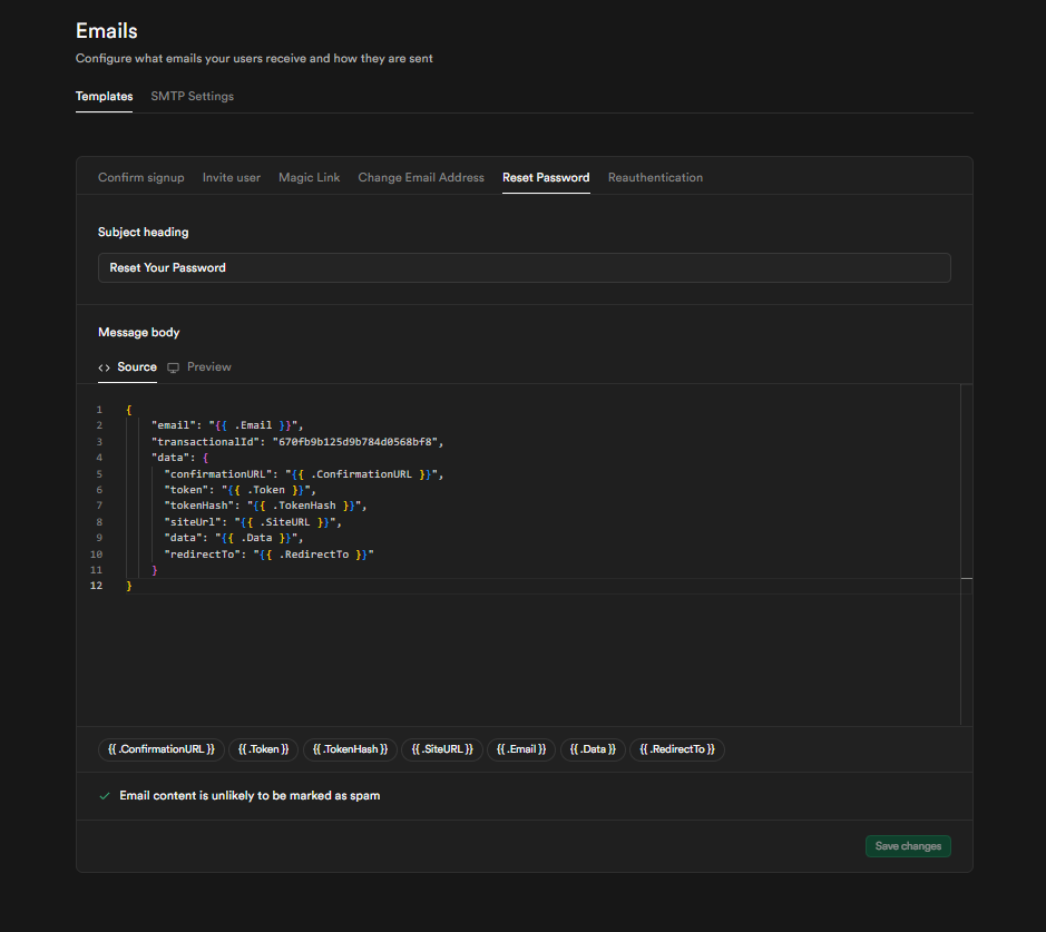 A screenshot of a bluefox.email code guide json body.